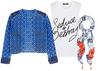 STYLINGTIPS: Jakke fra Zara, kr 559. Topp fra Ksubi, kr 570. Skjerf fra Athena Procopiou/My-wardrobe.no, kr 2300.