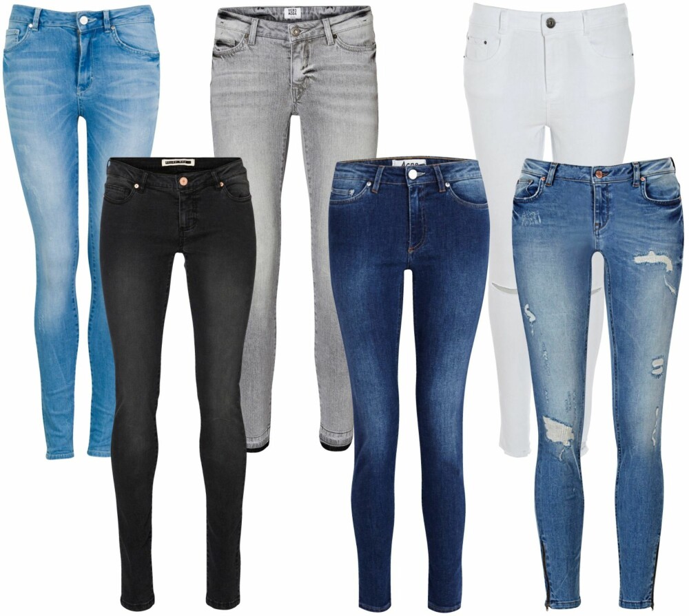 STRETCH: Øverst fra venstre: Bik Bok, kr 599. Vero Moda, kr 450. Asos, kr 350. Nederst fra venstre: Noisy May, kr 350. Acne, kr 1650. Gina Tricot, kr 499. STRETCH: Øverst fra venstre: Bik Bok, kr 599. Vero Moda, kr 450. Asos, kr 350. Nederst fra venstre: Noisy May, kr 350. Acne, kr 1650. Gina Tricot, kr 499.