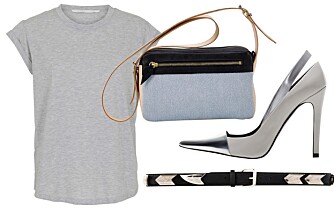 STYLINGTIPS: T-skjorte fra Custommade, kr 399. Veske fra Nanushka, kr 2250. Sko fra Zara, kr 799. Belte fra Bik Bok, kr 199. STYLINGTIPS: T-skjorte fra Custommade, kr 399. Veske fra Nanushka, kr 2250. Sko fra Zara, kr 799. Belte fra Bik Bok, kr 199.