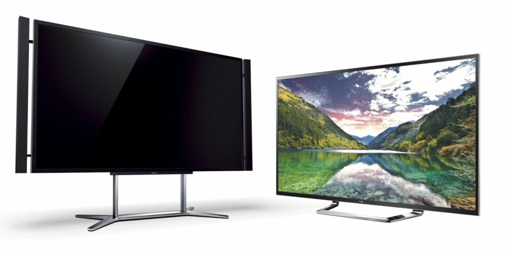 SUPEROPPLØSNING: Både LG og Sony hevdet å lansere markedt største TV-er med såkalt 4K-oppløsning. Det betyr 3840 x 2160 piksler, eller ca. 4 ganger så mange piksler som en TV med full HD-oppløsning har. 
Både Sony Bravia KD-84X9005 og LG 84LM960V er 84 tommer store.
Mens Sony unngår å si noe om pris og tilgjengelighet vil LG 84LM960V være i salg i løpet av oktober til den nette pris av 130.000 kroner.