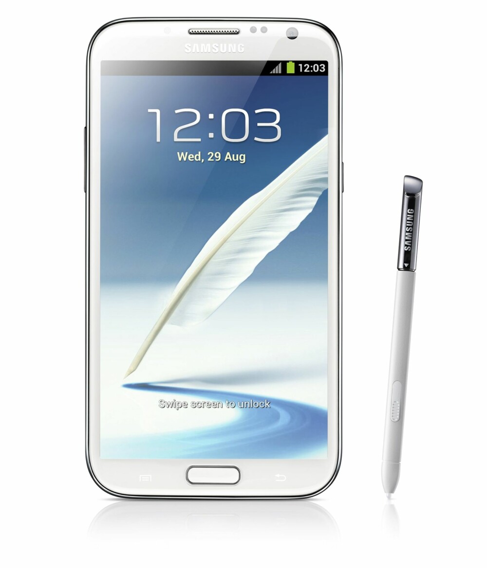 GIGANTMOBIL: Det er mange som har ventet på Samsung Galaxy Note II. Hva skal man med nettbrett når man har en mobil med 5,5 tommer stor skjerm. Skjermen har fortsatt HD-oppløsning med 1280 x 720 piksler. Med den medfølgende pennen kan du skrible notater som om det var en skriveblokk du satt med.
Galaxy Note II er i salg fra oktober med en prislapp på ca. 5000 kr.