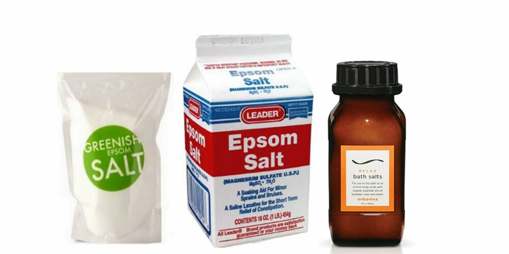 EPSOM SALT: Du finner Epsom salt på helsekost (Greenish Epsom Salt, kr 149 hos helseogkost.no), på Ebay for eksempel (her kan du få det veldig billig), eller som en bestanddel i badesaltet fra det økologiske merket Erbaviva (kr 295 hos Gimle Parfymeri/parfymeri.no).