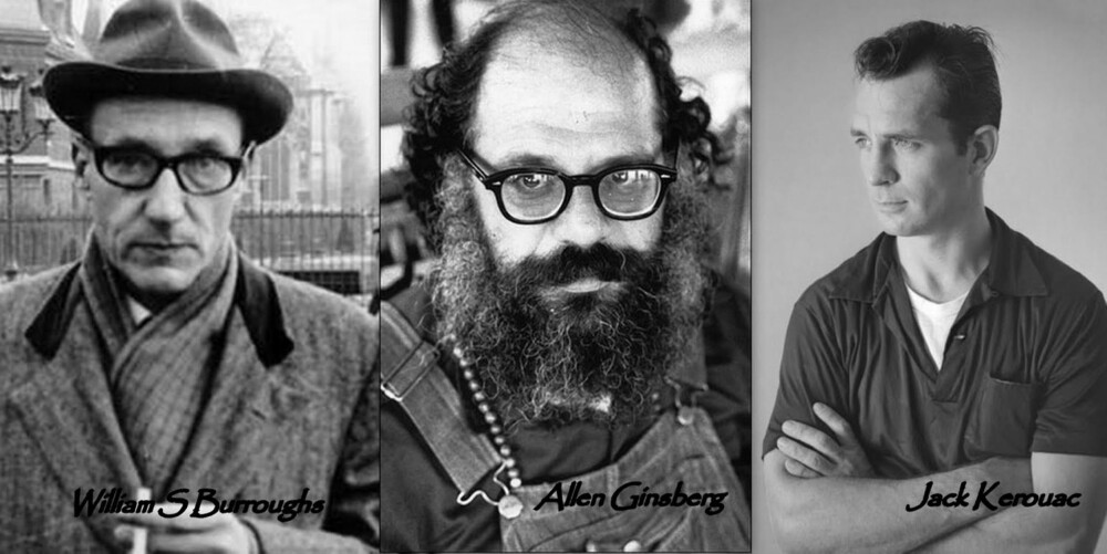 William S. Burroughs (t.v.), Allen Ginsberg (midten) og Jack Kerouac (t.h.) står som de tre mest innflytelsesrike beat-poetene.