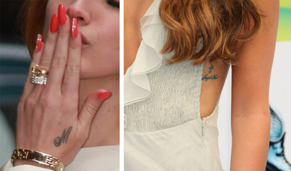 DISKRET: Lana del Rey har tatovert hånden, mens for skuespillerinnen Lea Michelle er det ribbeinet som har fått pynten.