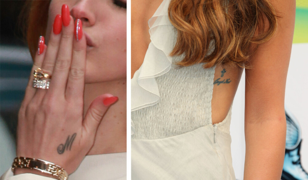 DISKRET: Lana del Rey har tatovert hånden, mens for skuespillerinnen Lea Michelle er det ribbeinet som har fått pynten. DISKRET: Lana del Rey har tatovert hånden, mens for skuespillerinnen Lea Michelle er det ribbeinet som har fått pynten.