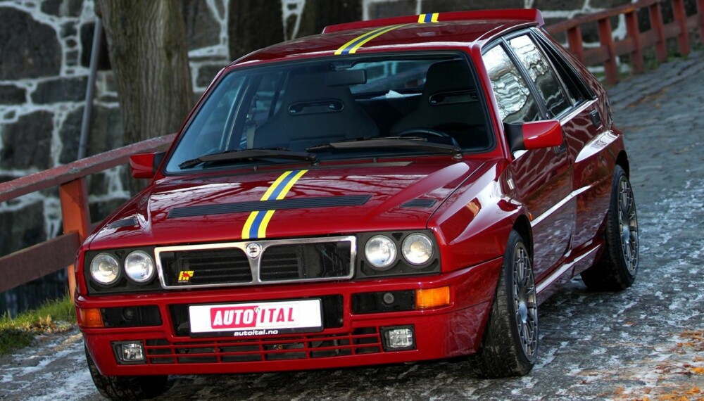 DELTA-STYRKEN: Lancia Delta Integrale dukket opp på 80-tallet, men denne verstingversjonen, Lancia Delta HF Integrale Evoluzione 2 (puh!), er fra 90-tallet. FOTO: Egil Nordlien, HM Foto