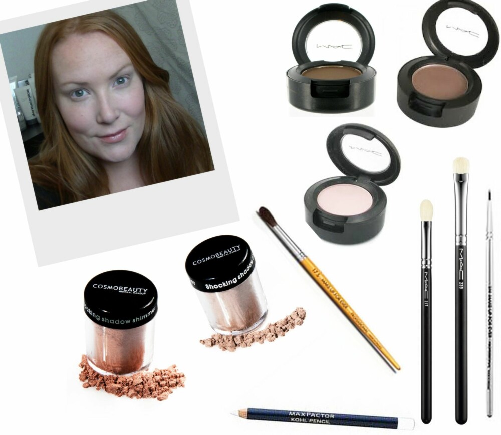 ØYNENE I FOKUS: 1. Eyeshadow i fargen Brun fra MAC (kr 160), 2. Eyeshadow i fargen Patina fra MAC (kr 160), 3. Eyeshadow i fargen Yogurt fra MAC (kr 160), 4. Shadow Shimmer Pigment i Bronze fra Cosmo Beauty  (kr 207), 5. Shadow Shimmer Pigment fra Cosmo Beauty  (kr 207), 6. Multi-use kost #17S fra Make Up For Ever (kr 433), 7. Kohl Pencil i fargen White fra Max Factor (kr 75), 8. Blending Brush  #217 fra MAC (kr 195), 9. Eye shading #239 fra MAC (kr 230), 10. Eyeliner brush #1N fra Make Up For Ever (kr 186).