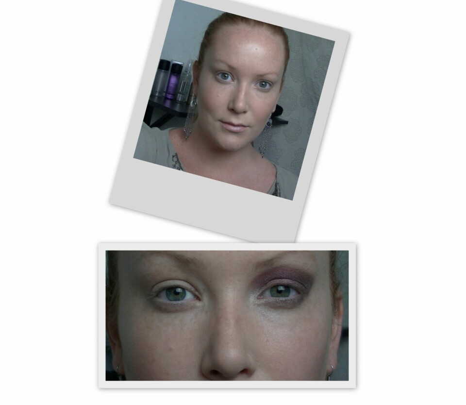 BASEN: Basen på denne øyesminken går i en bronzefarget kremskygge fra vipperot til global. Så brukes en auberginefarget skygge i global og noe i ytterkant. Disse to harmonerer flott sammen, og spiller ikke for mye på farger som viser tegn til sykdom.