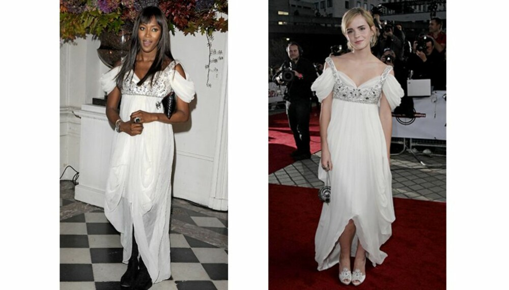 KJOLEDUELL: Hvem kler den hvite Alexander McQueen kjolen best, Naomi Campbell eller Emma Watson?