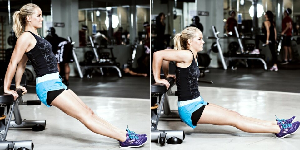 DIPS: Du trener bakside overarm (triceps).