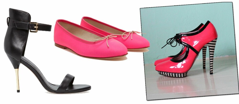 VELG SKO MED FINE DETALJER: Fra venstre: Sandaler med metallisk hæl, Mango, 799 kr. Ballerinasko fra brownsfashion.com, 957 kr. Rosa sandaler med striper fra Ingunn Birkeland. VELG SKO MED FINE DETALJER: Fra venstre: Sandaler med metallisk hæl, Mango, 799 kr. Ballerinasko fra brownsfashion.com, 957 kr. Rosa sandaler med striper fra Ingunn Birkeland.