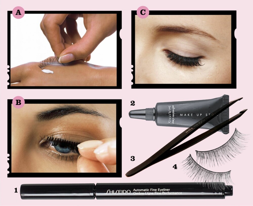 LØSVIPPER: 1. Sort våtliner fra Shiseido, kr 369. 2. Vippelim fra Make Up Store, kr 85. 3. Pinsett fra Max Factor, kr 75. 4. Make Up Store har mange forskjellige løsvipper, disse heter Lady og koster kr 95. LØSVIPPER: 1. Sort våtliner fra Shiseido, kr 369. 2. Vippelim fra Make Up Store, kr 85. 3. Pinsett fra Max Factor, kr 75. 4. Make Up Store har mange forskjellige løsvipper, disse heter Lady og koster kr 95.