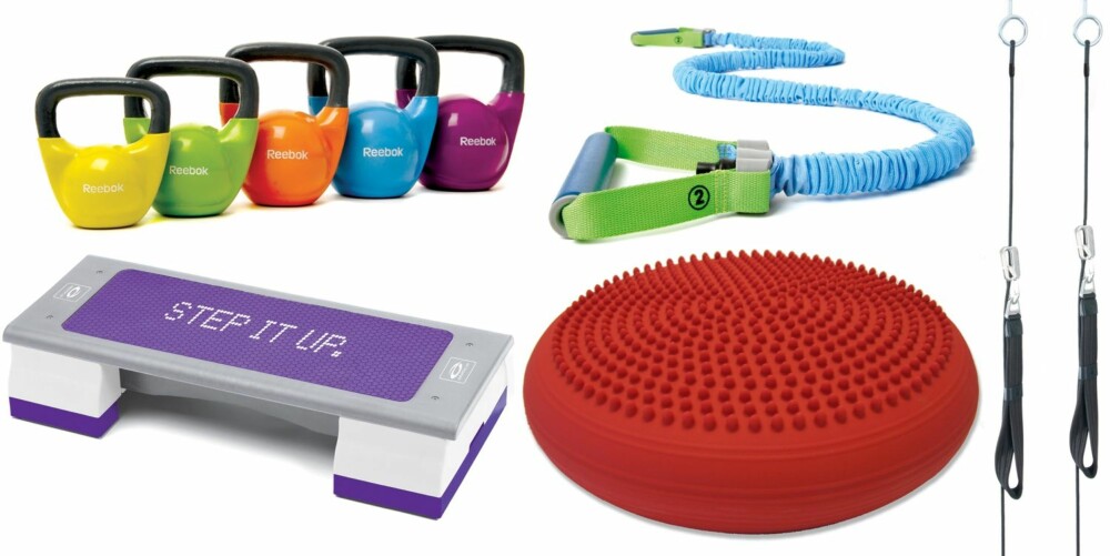 LITT DYRERE: Priseksempler på utstyr for deg med litt mer penger og plass. Reebok Studio Kettlebells 4x20 kg, 299 kr. Stepkasse, Casall Step Up Board, 1199 kr. Reebok Power Tube treningsstrikk, 299 kr. Redcord balansepute, 374 kr. Liana slyngesett fra Jungle Sports, 1499 kr. LITT DYRERE: Priseksempler på utstyr for deg med litt mer penger og plass. Reebok Studio Kettlebells 4x20 kg, 299 kr. Stepkasse, Casall Step Up Board, 1199 kr. Reebok Power Tube treningsstrikk, 299 kr. Redcord balansepute, 374 kr. Liana slyngesett fra Jungle Sports, 1499 kr.