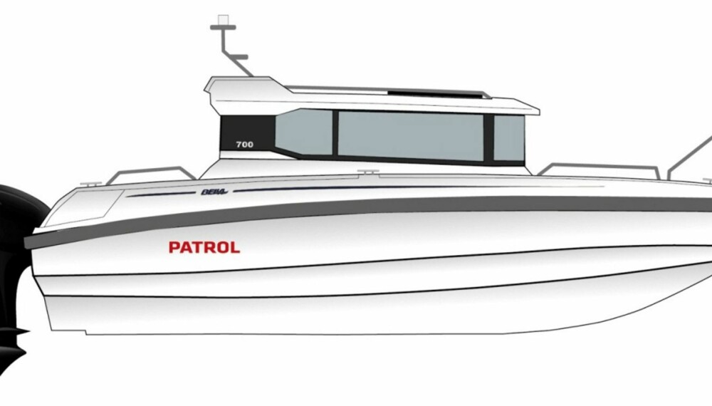 PATROL: Det loves gode sjøegenskaper fra nye Bella 700 Patrol, som i disse dager blir viste fram på nordiske båtmesser. SKISSE: Bella Boats