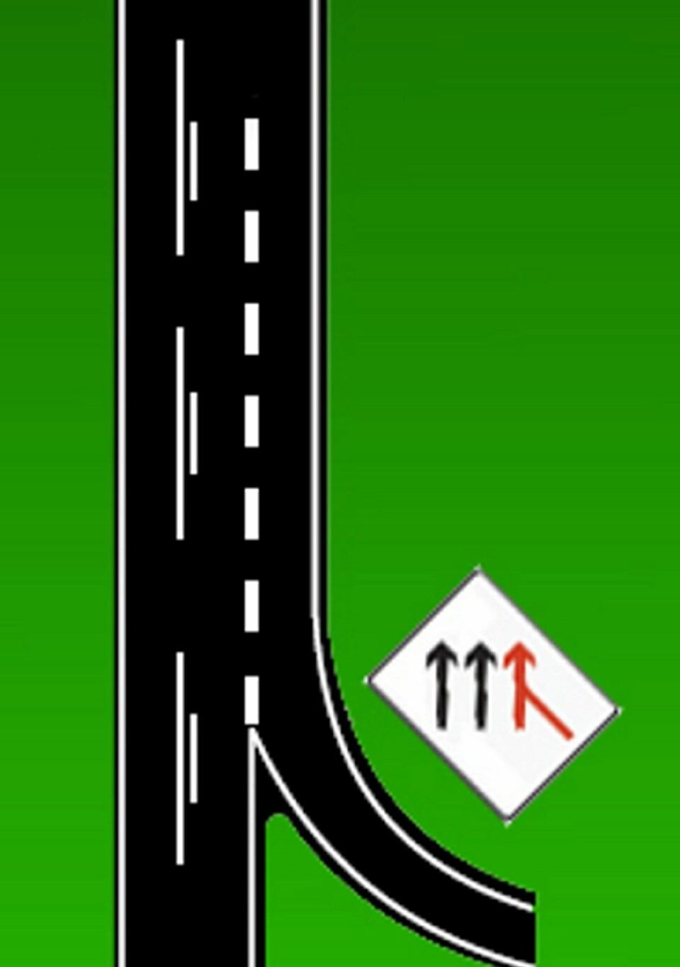 FLETTE: Ved sammenfletting vil den hvite skillelinjen opphøre omtrent halvveis i akselerasjonsfeltet, dette er for å understreke at her skal man samarbeide.