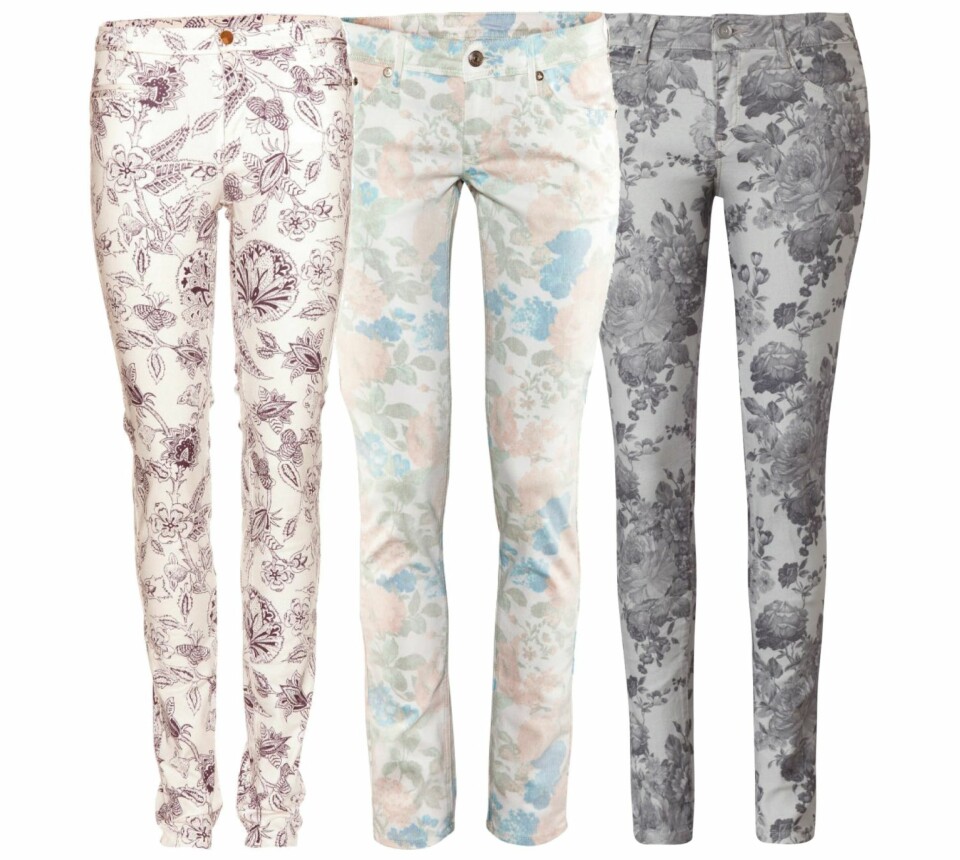 MØNSTREDE JEANS: Fra venstre: Isabel Marant, kr 1640. H&M, kr 299. Esprit, kr 600.