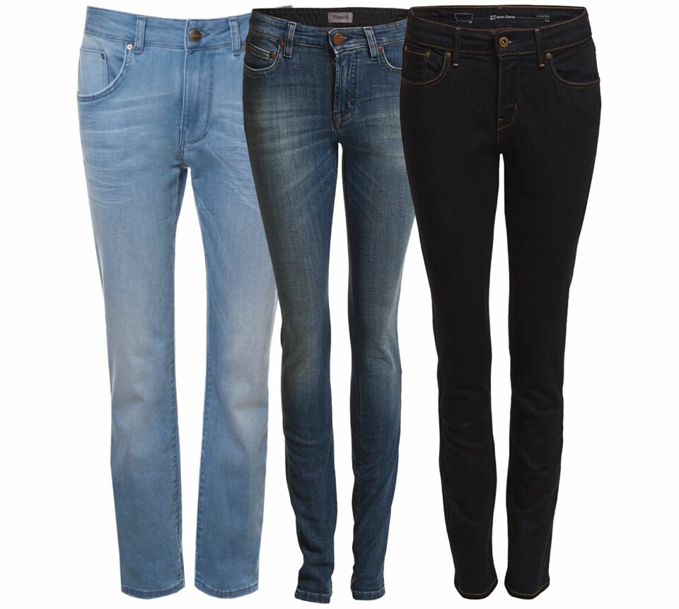 SKINNY JEANS: Fra venstre: Zara, kr 559. Filippa K, kr 1200. Levis, kr 799.