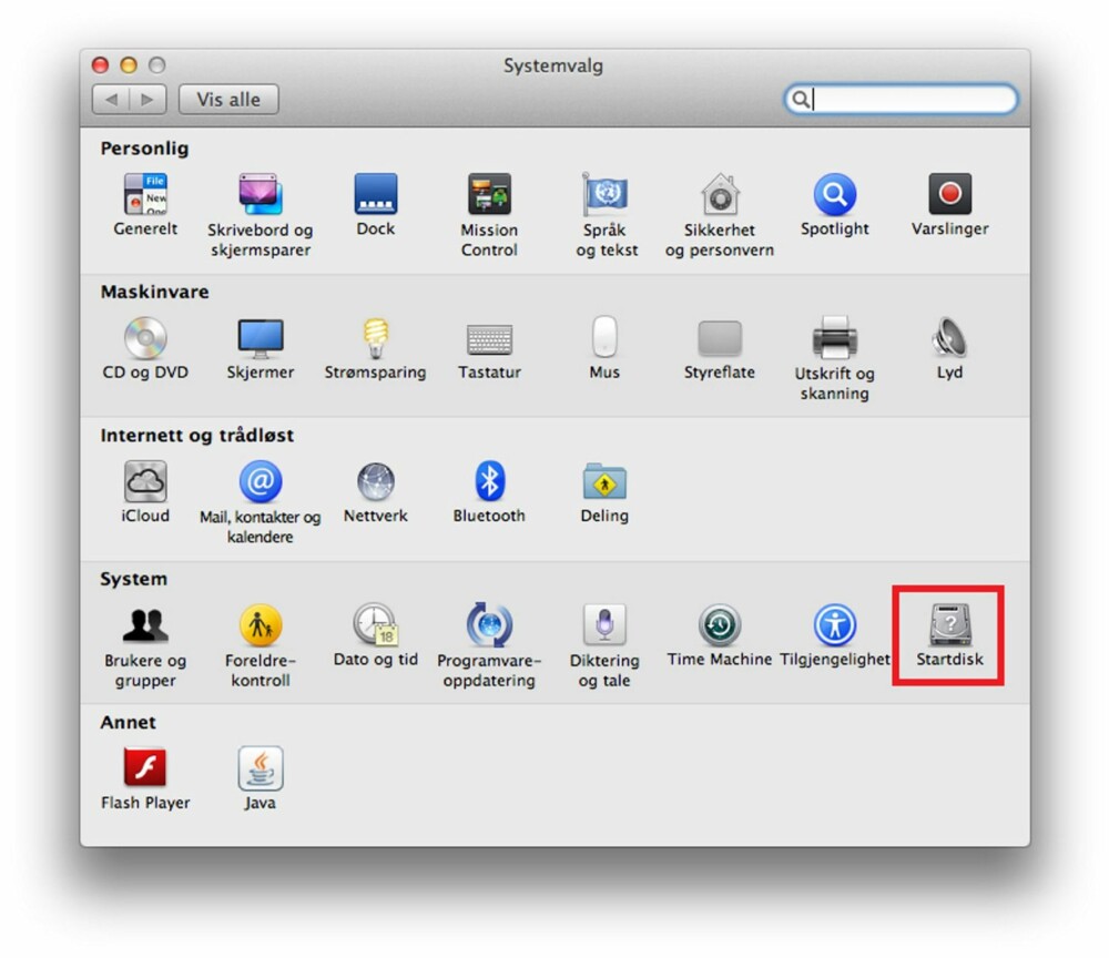 11. På Mac-en finner du tilsvarende alternativ under «Systemvalg» og «Startdisk».