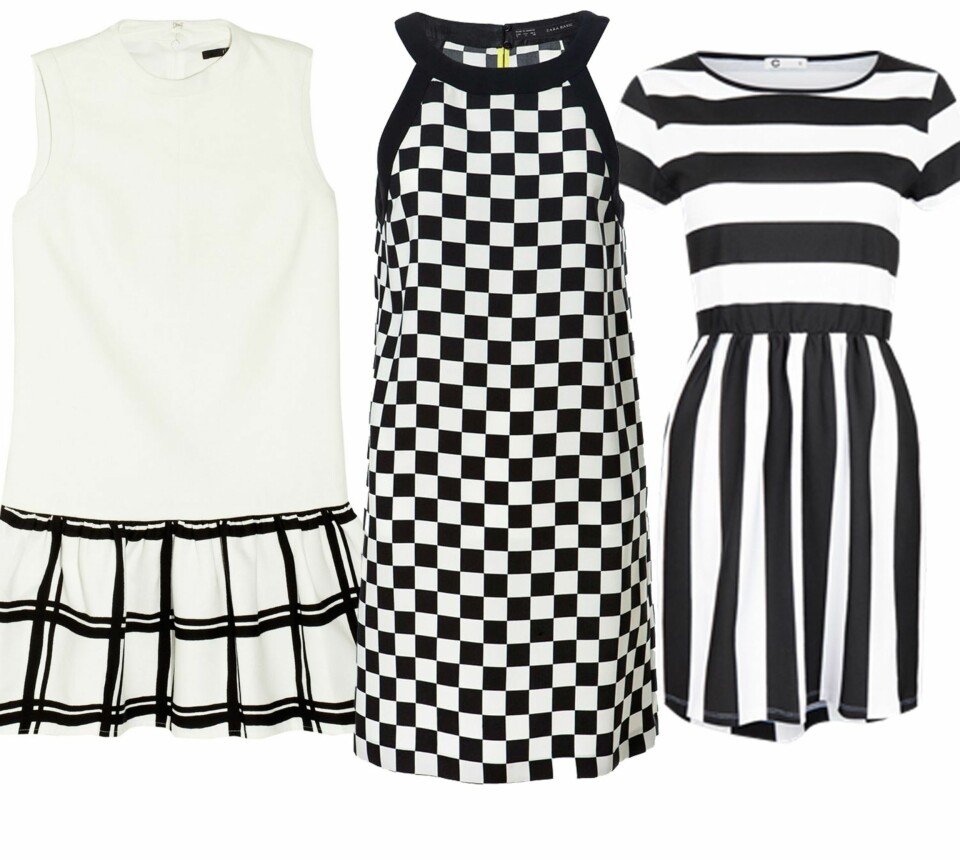 SVART-HVITT: Fra venstre: Tibi/net-a-porter.com, kr 2600. Zara, kr 399. Cubus, kr 249.