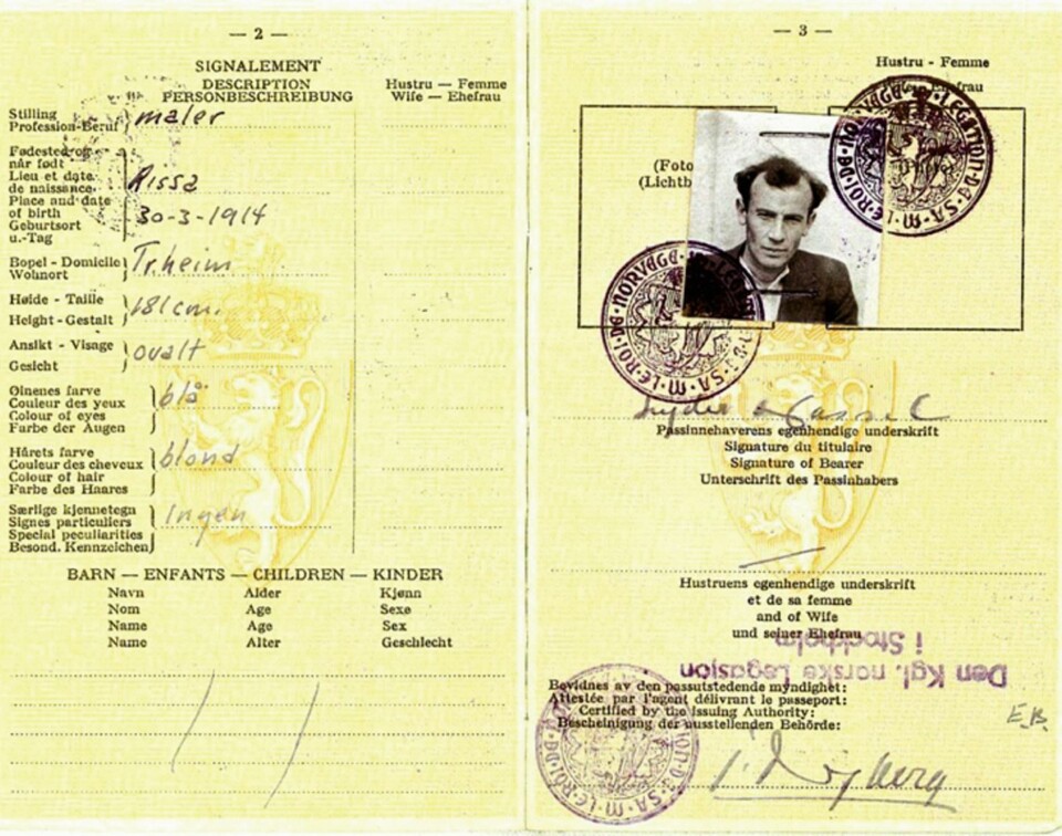Dette passet fikk Lyder utstedt i 1942 i Stockholm da han var på vei fra Norge til England for å tjeneste-gjøre som agent i SIS.