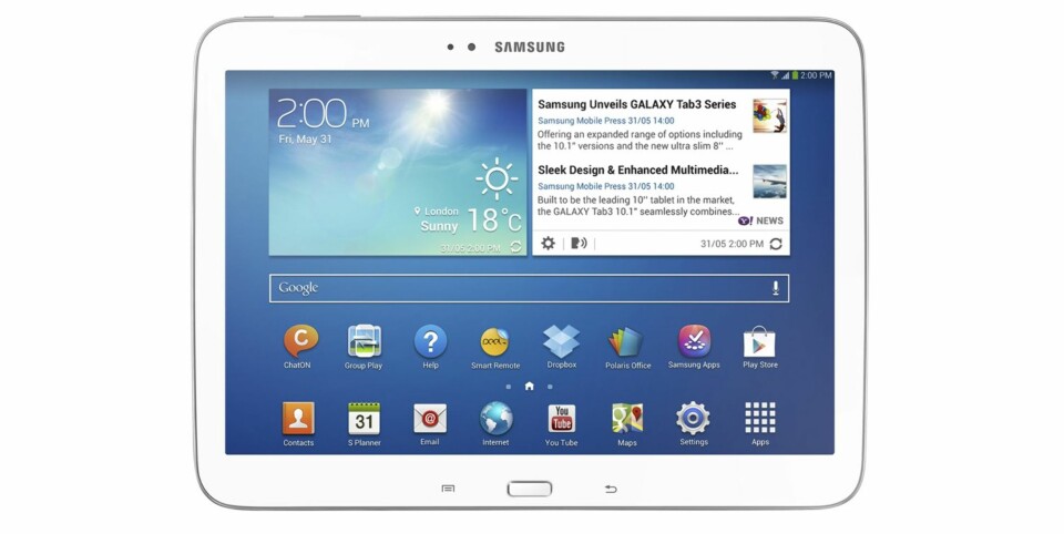 GALAXY TAB3 10.1: Den største versjonen av nye Galaxy får en 10,1 tommers skjerm, men ikke med full HD-oppløsning på skjermen.