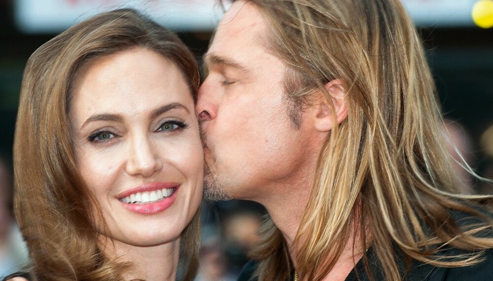 TAKKNEMLIG: Angelina valgte å takke Brad for all støtten den siste tiden ved å være med på premieren av «World War Z» i London. Brad takket henne med et kyss.
