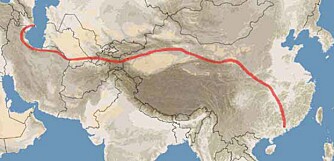 Slikeruten fra Kina i Øst til Europa i Vest.