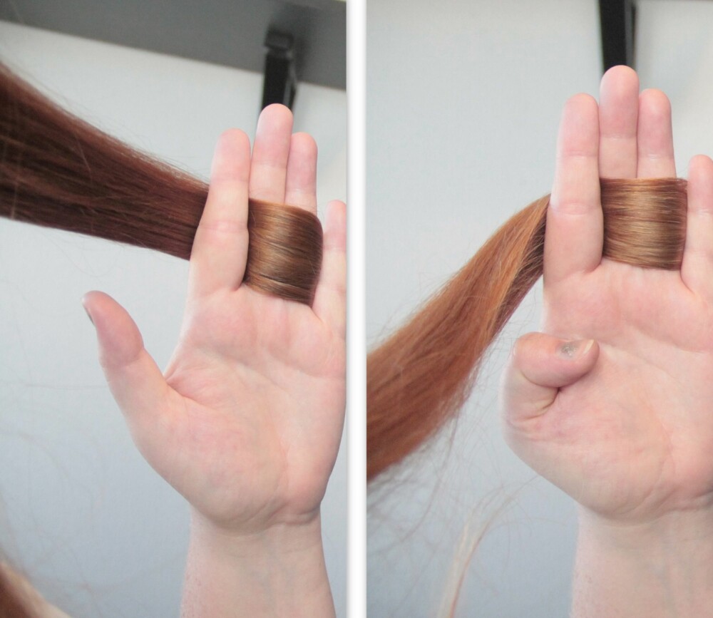 FORANDRING: Her ser vi hvordan håret fikk en makeover både i farge og tekstur. Håret er litt lysere, men også litt mer slitt, rett og slett. Men det var ikke så ille som jeg hadde forventet, faktisk! FORANDRING: Her ser vi hvordan håret fikk en makeover både i farge og tekstur. Håret er litt lysere, men også litt mer slitt, rett og slett. Men det var ikke så ille som jeg hadde forventet, faktisk!