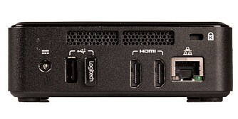 KONTAKTER: To HDMI, tre USB 2.0 (den ene i front) og Gigabit Ethernet er alt du trenger av kontakter til stuebruk. Vårt testeksemplar var i tillegg utstyrt med trådløst kort med WiFi og Bluetooth.