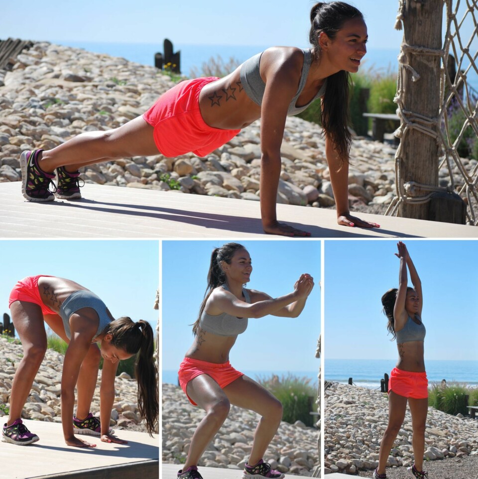 BURPEES: Burpees er en knallgod øvelse som trener både lår, rumpe, skuldre, mage, armer og kondisjon.