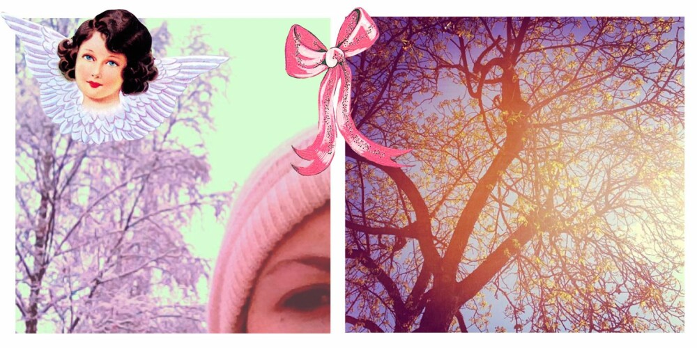 BARE GLANSBILDER?: Til venstre: Rosa snø som matcher luen? Det må jeg jo bare ta et bilde av. Til høyre: «Når kastanjene blomster i Bygdøy Allé», men lyset bare er litt kjedelig...