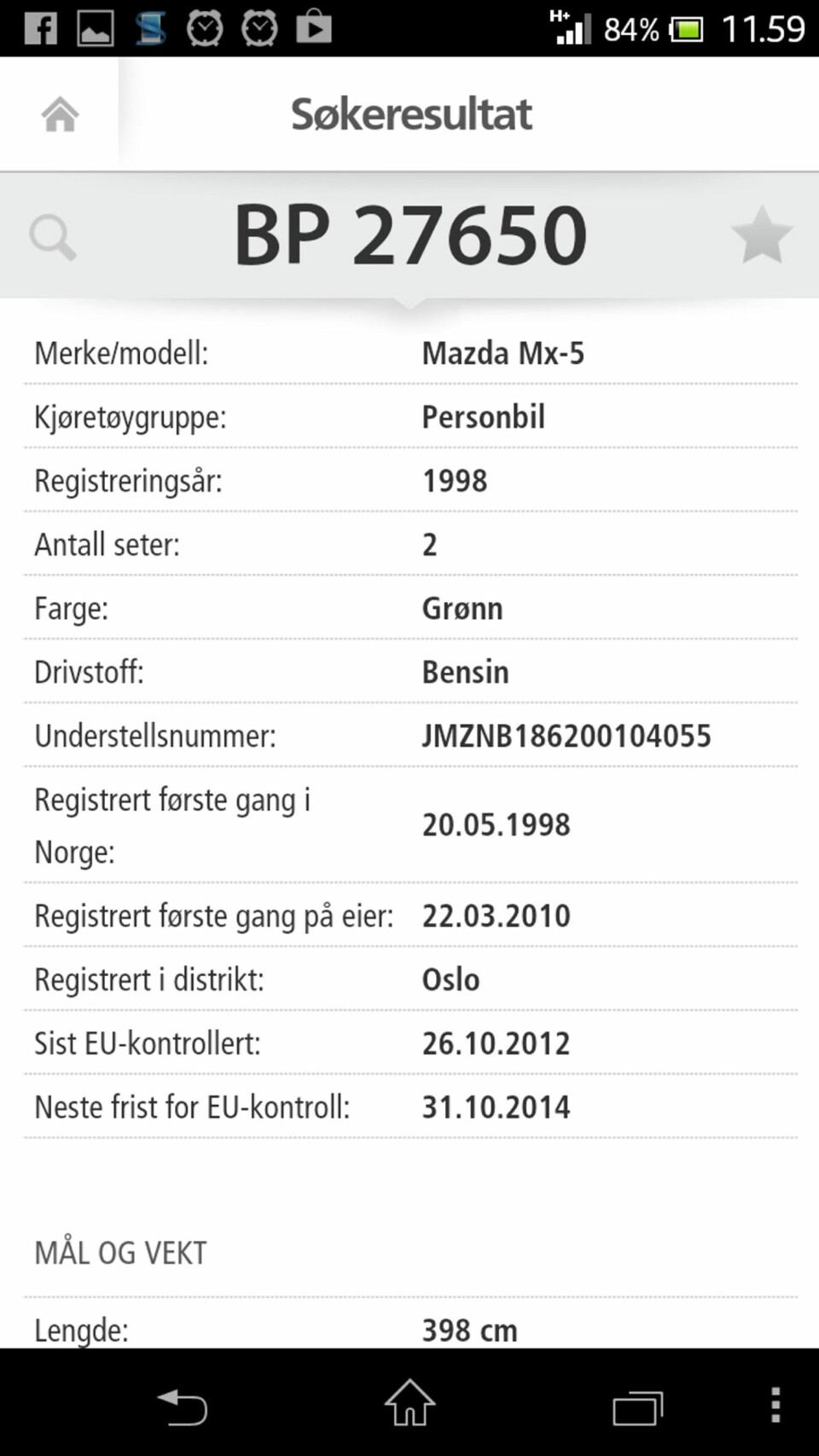 BILINFO: Både appen og nettsidene til Statens Vegvesen gir deg nå mye informasjon om bilen.
