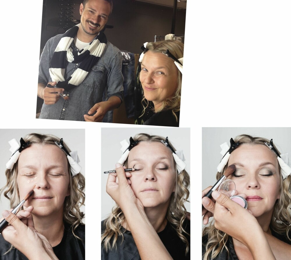 SMINKEN: Tore Petterson, offisiell makeupartist for The Body Shop, lærte Hilde-Gunn hvordan hun enkelt kan sminke seg litt mer, med concealer, en lett foundation og en myk eyeliner.