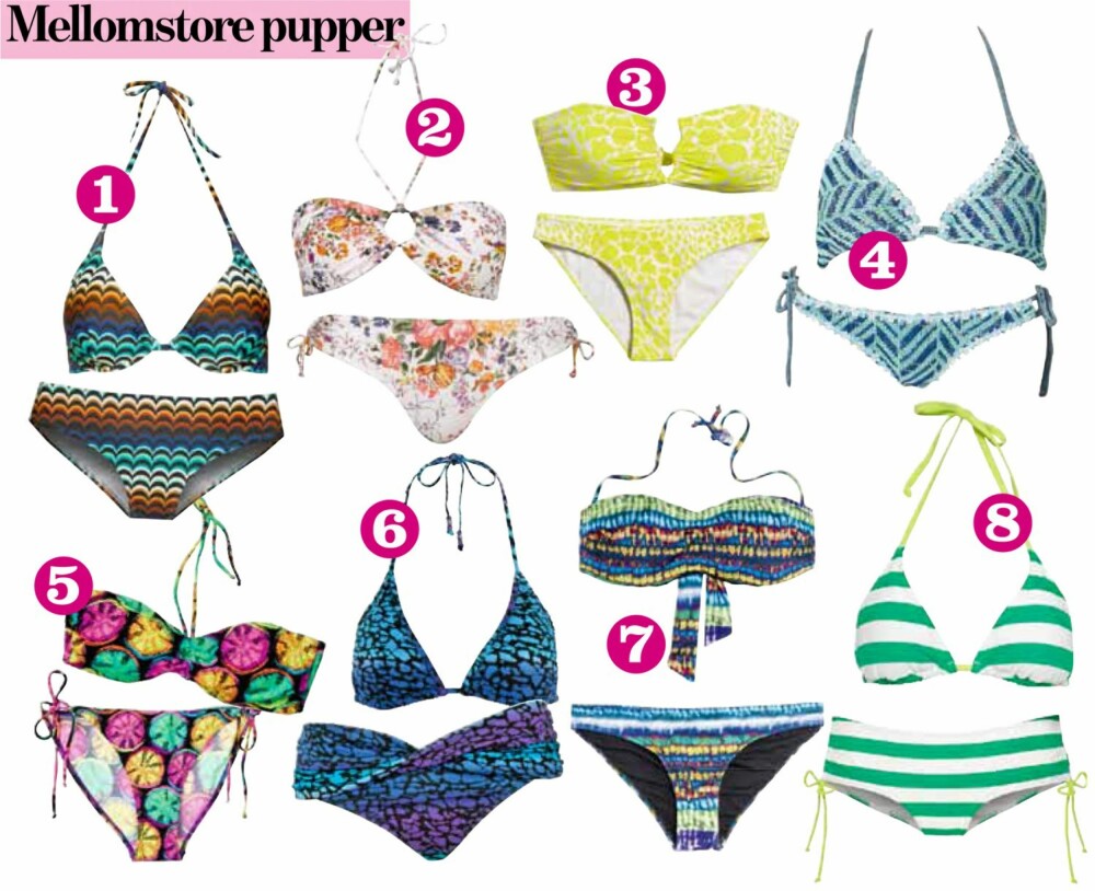 Mellomstore pupper: 1. KappAhl, kr 99,-/ 149,- 2. Cubus, kr 99,-/ 149,- 3. H&M, kr 79,-/ 129,- 4. Maggie May, kr 1448,- 5. Björn Borg, kr 240,-/ 280,- 6. Accessorize, kr 179,- 7. Zara, kr 179,- per del 8. KappAhl, kr 99,-/ 149,- Mellomstore pupper: 1. KappAhl, kr 99,-/ 149,- 2. Cubus, kr 99,-/ 149,- 3. H&M, kr 79,-/ 129,- 4. Maggie May, kr 1448,- 5. Björn Borg, kr 240,-/ 280,- 6. Accessorize, kr 179,- 7. Zara, kr 179,- per del 8. KappAhl, kr 99,-/ 149,-