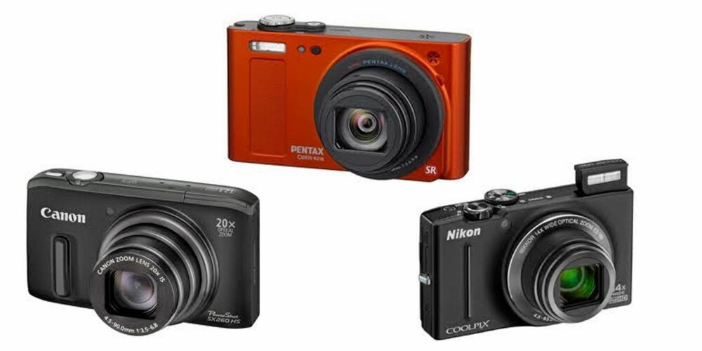 KOMPAKTFAVORITTER: Pentax Optio RZ18,  Canon PowerShot SX260 HS og Nikon Coolpix P7100 er kameraene Hjemme-PCs fotoekspert Lars Vidar Nordli anbefaler i tre ulike prisklasser.