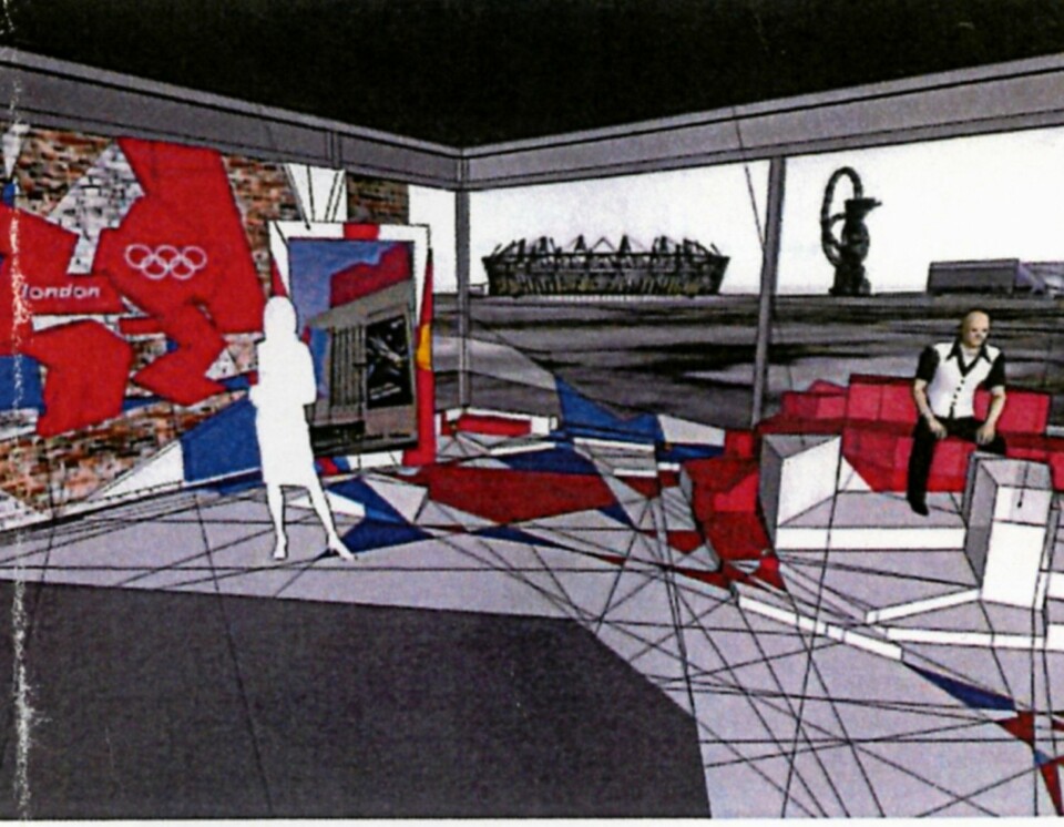 MODERNE: Her er skissen av NRKs flunkende nye London-studio, hvor Anne og Pål skal sitte. Bygget lager NRK i samarbeid med flere TV-kanaler.