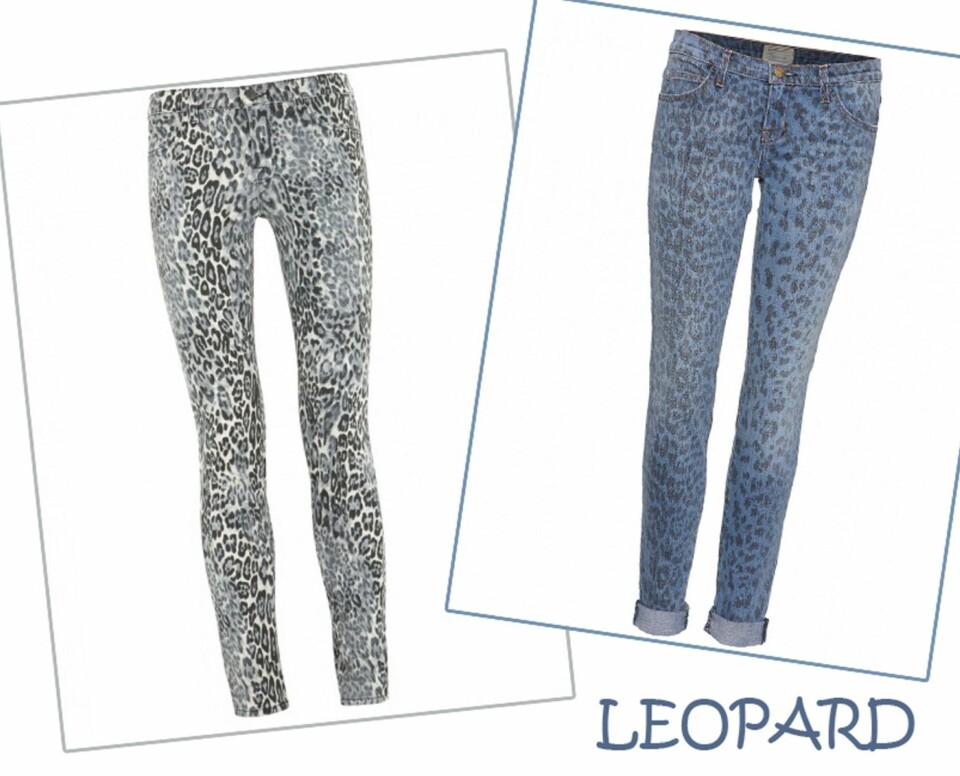 LEOPARD: 1) Fra J.Brand, kr 1200 hos Yoox.com, 2) Fra Current/Elliott, kr 2200 hos Mytheresa.com