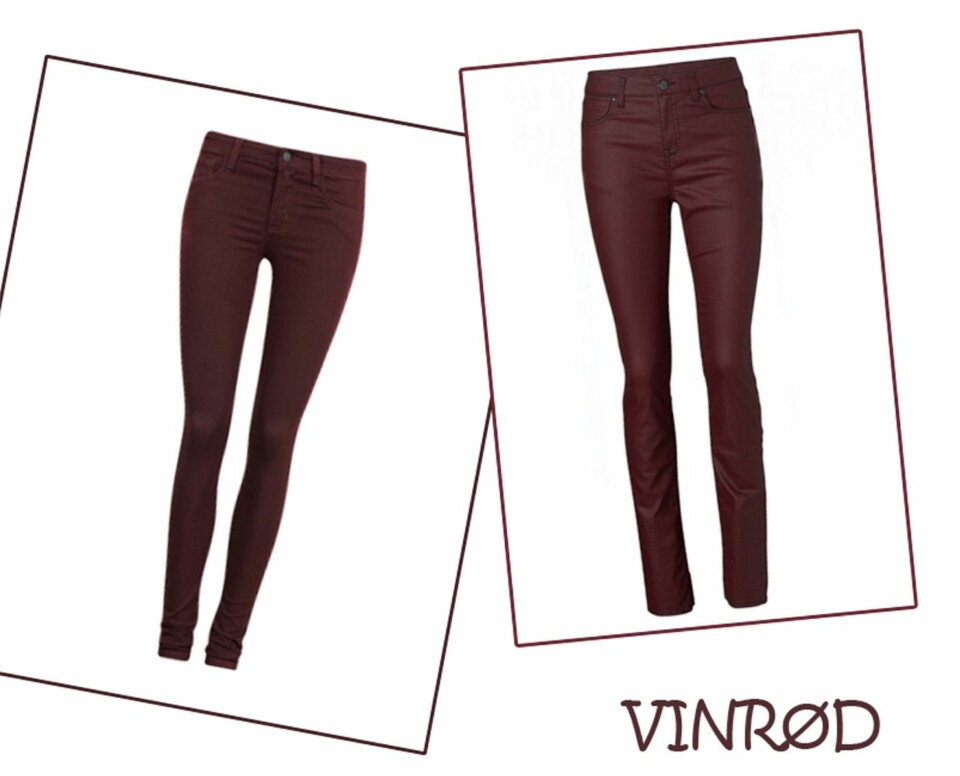 VINRØDE JEANS: 1) Fra Cubus, kr 399. 2) Fra MQ, kr 499.