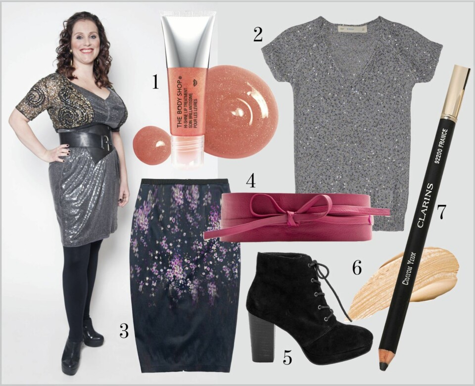 LIANE BLE NY: 1. Lipgloss fra Body Shop, kr 95,- 2. Topp fra Zara, kr 299,- 3. Skjørt fra Zara, kr 560,- 4. Belte fra Mango, kr 300,- 5. Sko fra Bianco, kr 899,- 6. Foundation fra Cosmo Beauty, kr 385,- 7. Kajal fra Clarins, kr 165,-
