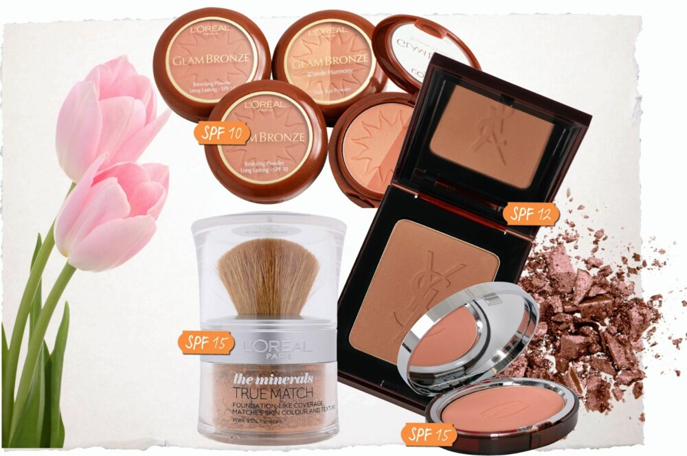 Solpudder fra L'Oréal Paris, kr 189,- Solpudder fra L'Oréal Paris, kr 189,- Bronsepudder fra YSL, kr 355,- Bronsepudder fra Clarins, kr 385,- Solpudder fra L'Oréal Paris, kr 189,- Solpudder fra L'Oréal Paris, kr 189,- Bronsepudder fra YSL, kr 355,- Bronsepudder fra Clarins, kr 385,-