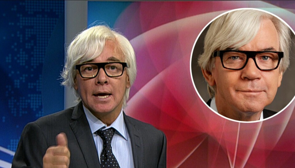 TO DRÅPER VANN: «Aktuelt»-programleder Ole Torp triller terningkast fem for Kristian Valens parodi. Men som han sier til Her og Nå: Originalen er best!