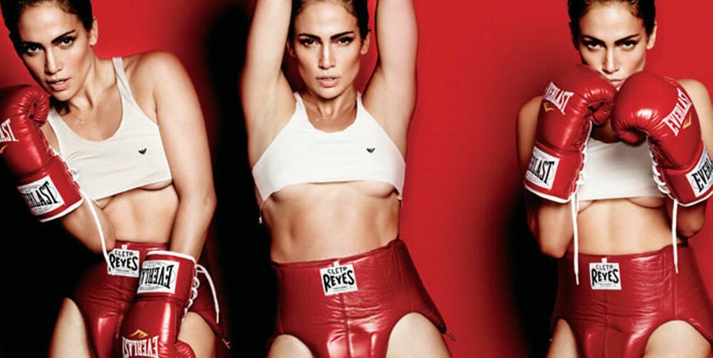 STERK: Jennifer Lopez demonstrerer den nye trenden med en veltrent kropp i V Magazine, marsutgaven 2012.