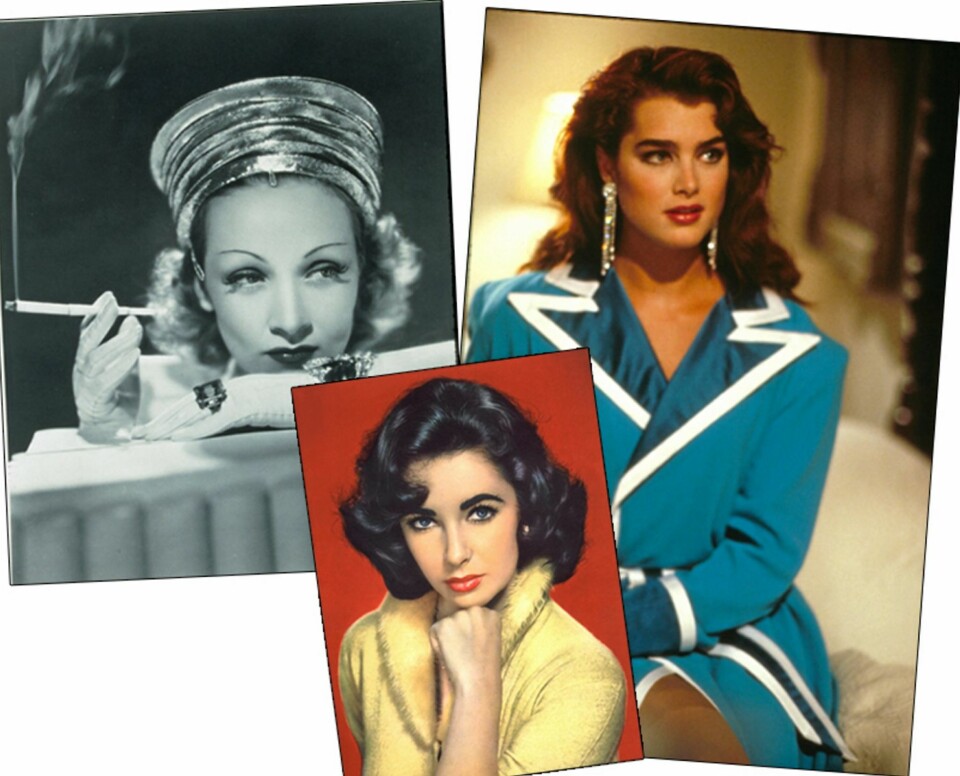 TRENDENE FORANDER SEG: På 30-tallet var syltynne bryn trenden, her frontet av Marlene Dietriech. Elizabeth Taylor var superstjerne på 50-tallet, og ble viden kjent også for sine kraftige bryn med den klassiske knekken. På 80-tallet fikk brynene leve litt mer sitt eget liv, og de kraftige og litt buskete brynene til Brooke Shields var på moten.
