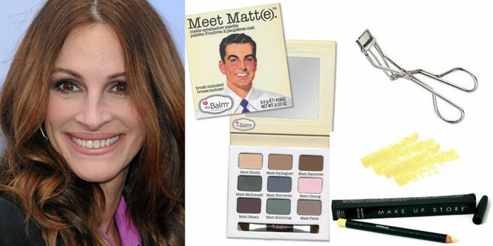 MATTE SKYGGER: Et stikkord når rynkene melder seg er matte toner, som på Julia Roberts her. En lys kajal på våtkanten på øyet åpner og frisker opp øynene. MATTE SKYGGER: Et stikkord når rynkene melder seg er matte toner, som på Julia Roberts her. En lys kajal på våtkanten på øyet åpner og frisker opp øynene.
