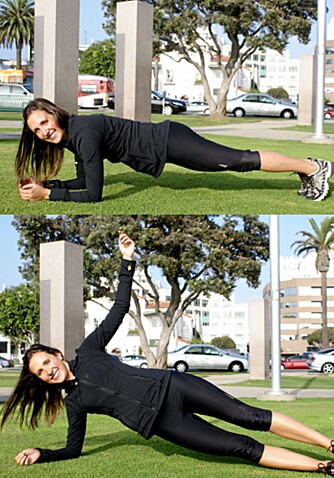 PLANKEN: Annie Holden har et hemmelig supertriks, nemlig planken i intervaller. Det øverste bildet viser vanlig planke, det nederst viser sideplanke. PLANKEN: Annie Holden har et hemmelig supertriks, nemlig planken i intervaller. Det øverste bildet viser vanlig planke, det nederst viser sideplanke.