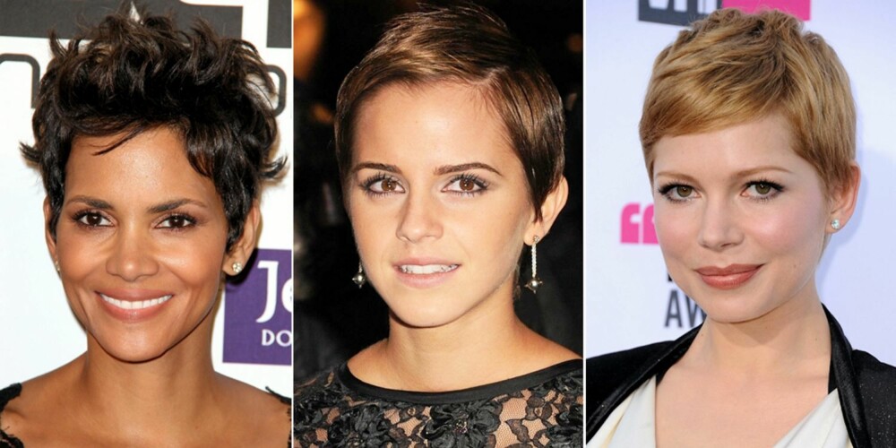 PIXIE: Mange er redde for å klippe håret kort, men kort hår kan kle de fleste - man må bare velge den rette klippen. Halle Berry, Emma Watson og Michelle Williams skiller seg ut blant alle de langhårede kjendisene med sine korte klipper. PIXIE: Mange er redde for å klippe håret kort, men kort hår kan kle de fleste - man må bare velge den rette klippen. Halle Berry, Emma Watson og Michelle Williams skiller seg ut blant alle de langhårede kjendisene med sine korte klipper.
