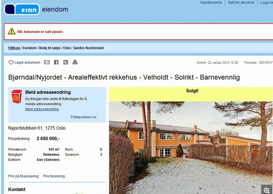 NYTT HUS: Kjersti Elvik og Gunnar Martinsen har kjøpt rekkehus. Her er boligannonsen.