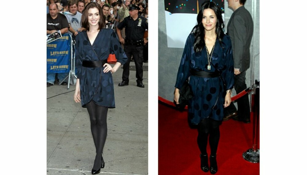 KJOLEDUELL: Ser Anne Hathaway eller Courteney Cox best ut i denne kjolen?