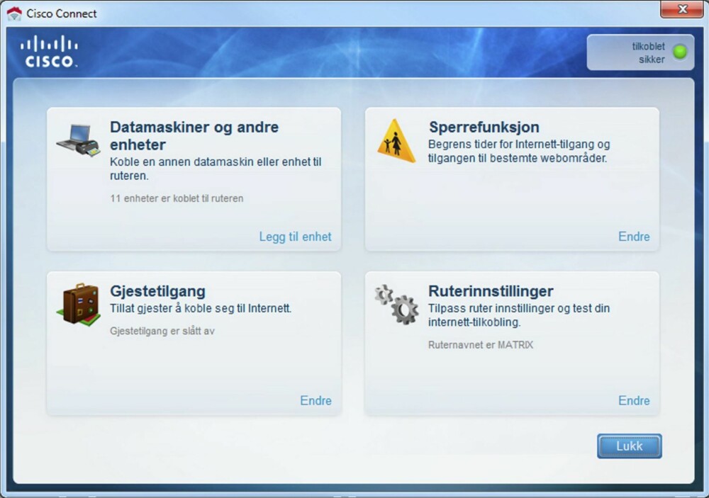 LETT: Skal du gjøre enkle endringer kan dette brukergrensesnittet fungere, men for litt mer avanserte endringer må du inn i webgrensesnittet for ruteren. LETT: Skal du gjøre enkle endringer kan dette brukergrensesnittet fungere, men for litt mer avanserte endringer må du inn i webgrensesnittet for ruteren.