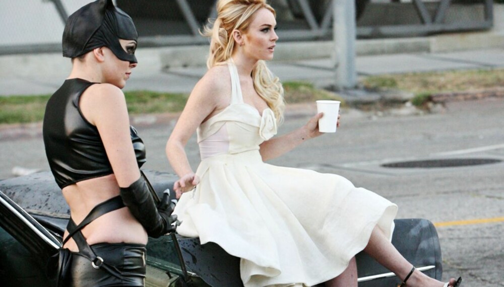 Lindsay Lohan og Catwoman på reklameinnspilling Lindsay Lohan og Catwoman på reklameinnspilling